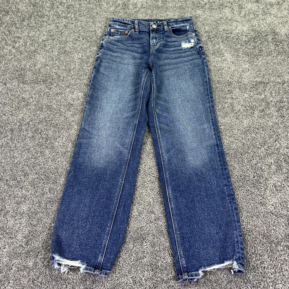 American Eagle Jeans Womens 0 Short Blue Curvy Straight Fringe Denim Casual